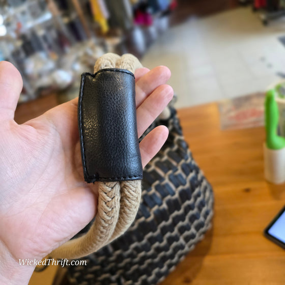 CHICOS Black Leather Woven Boho Shoulder Bag - PopRock Vintage. The cool quotes t-shirt store.