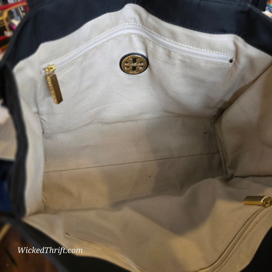 TORY BURCH Black Nylon/Patent Leather "Ella" Tote AS IS - PopRock Vintage. The cool quotes t-shirt store.