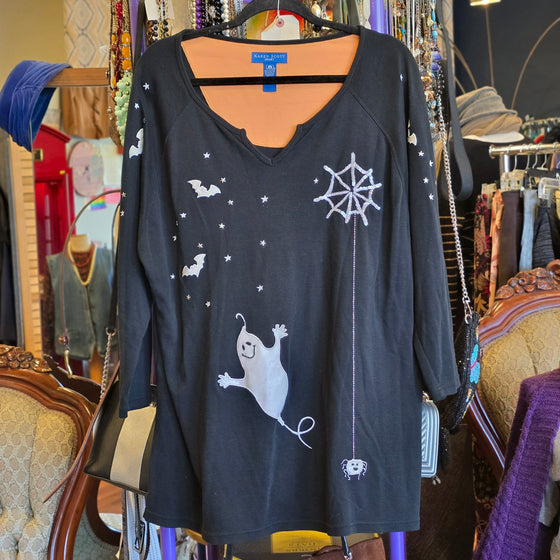 KAREN SCOTT Halloween Ghost/Bats Long Sleeve Top XL AS IS