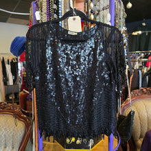  PRICE DROP! VINTAGE Black Silk Sequin/Glass Beading Top w. Silk Tank S