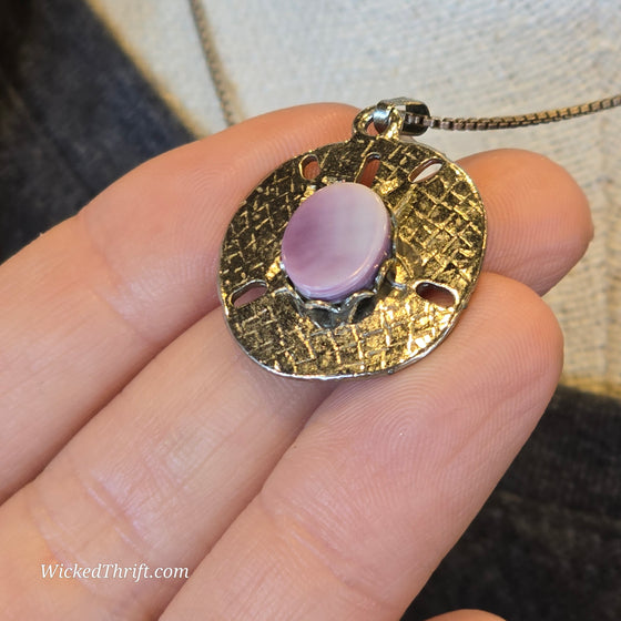 SILVER Sand Dollar Pendant w. Purple Shell Middle on Sterling Chain - PopRock Vintage. The cool quotes t-shirt store.