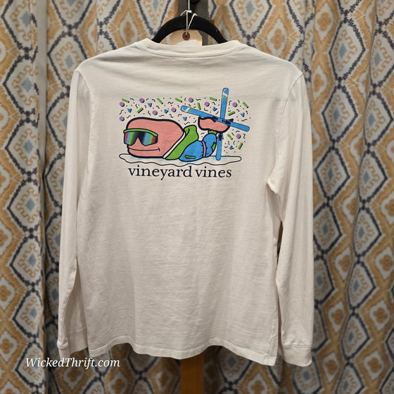 VINEYARD VINES White Cotton Long Sleeve Tee w. Ski Whale L - PopRock Vintage. The cool quotes t-shirt store.