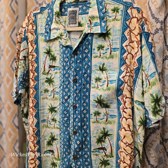 CURRENT Colorful Rayon Hawaiian Shirt L - PopRock Vintage. The cool quotes t-shirt store.