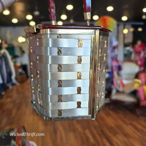 VINTAGE Woven Metal w. Beautiful Handle/Lid AS IS