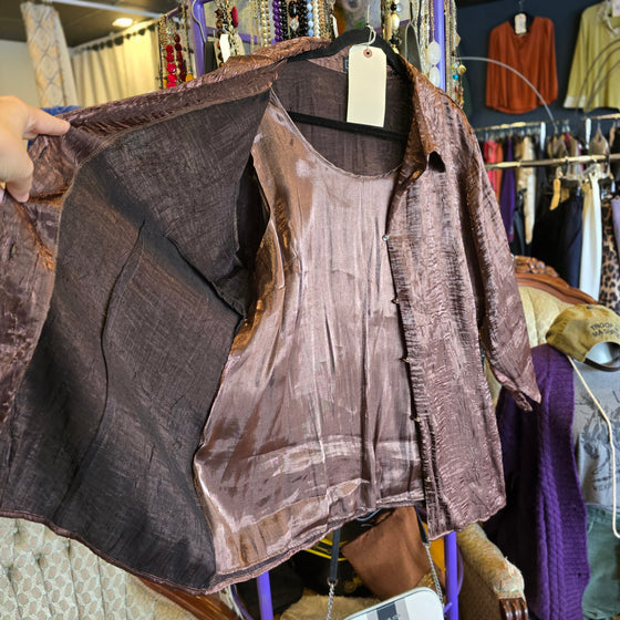 PRICE DROP! ELEMENTZ Brown Shimmer Faux Layer Button Up 2X